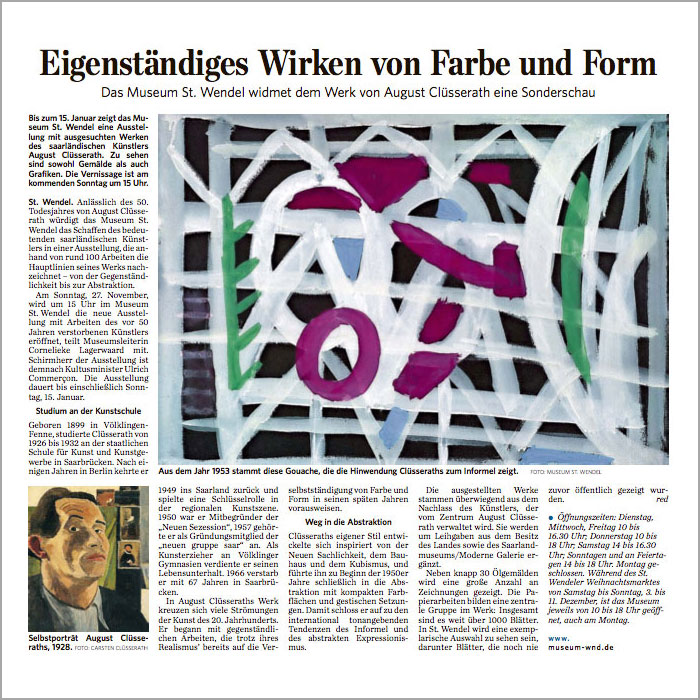 Sehr erfolgreiche Ausstellung August Clüsserath im Museum St.Wendel verlängert